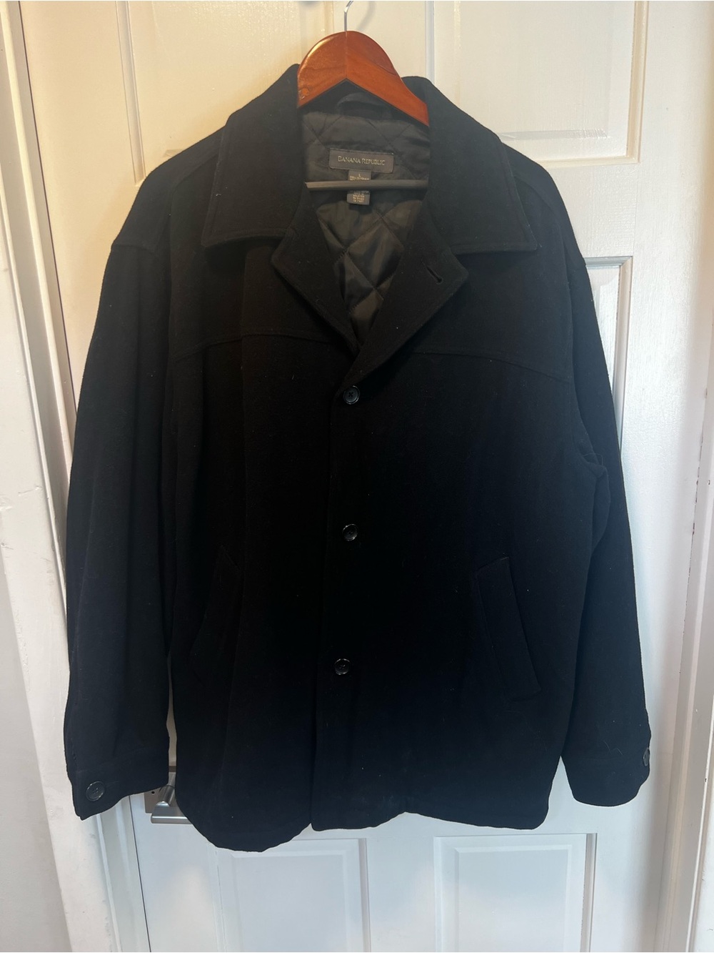Banana Republic Men's Black Pea Coat - Quilted Lining